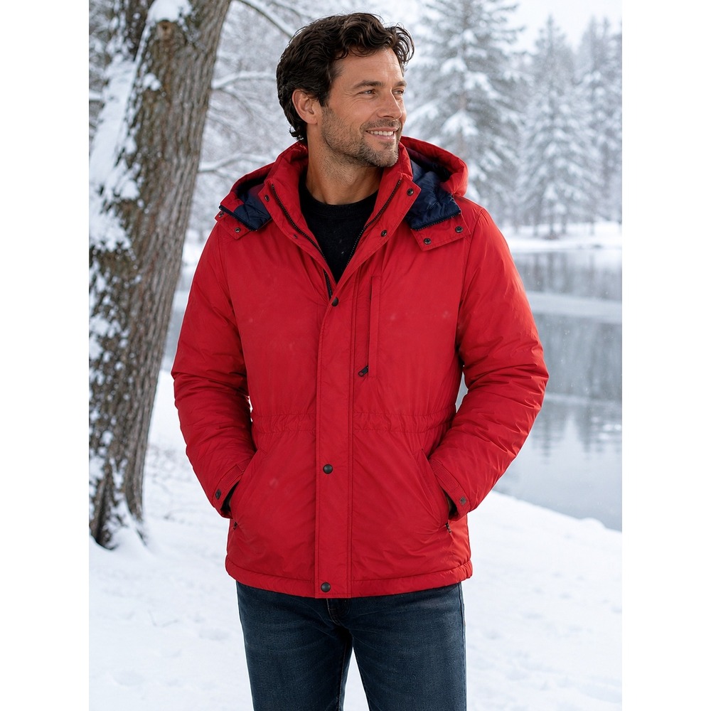 LL Bean Down Parka Jacket Mens L Red Hooded Heavyweight Winter Coat